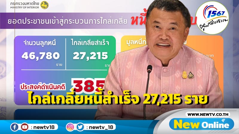 มท.ไกล่เกลี่ยสำเร็จ 27,215 ราย มูลหนี้ลด  1,059 ล้าน 