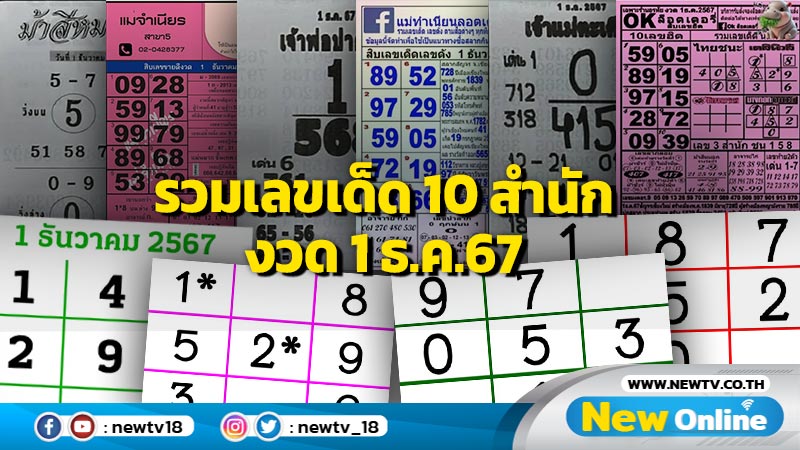 รวมเลขเด็ด 10 สำนัก งวด 1 ธ.ค.67รวมเลขเด็ด 10 สำนัก งวด 1 ธ.ค.67